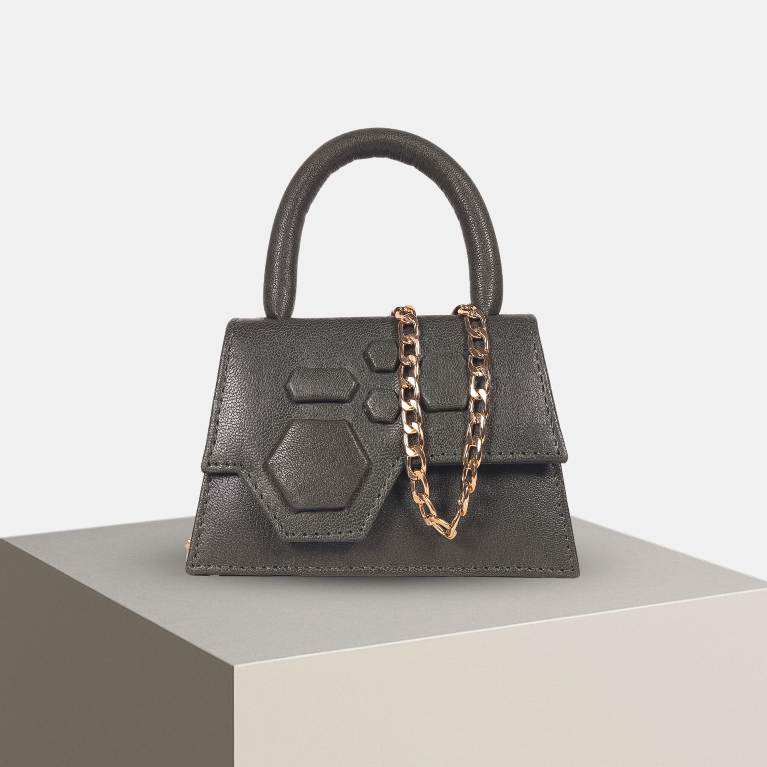 Olive Green–Mini Leather statement Sling Handbag