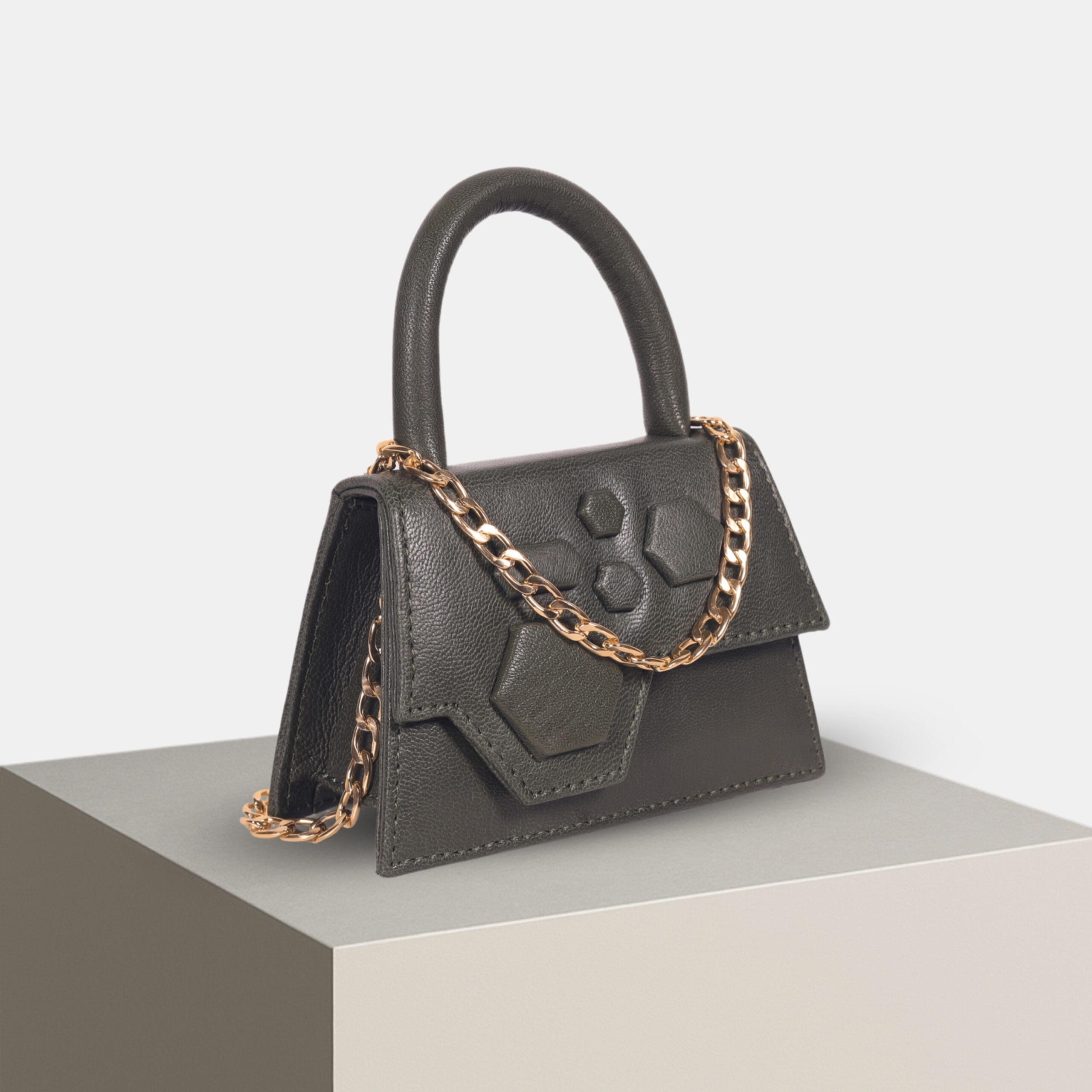 Olive Green–Mini Leather statement Sling Handbag - Image 2