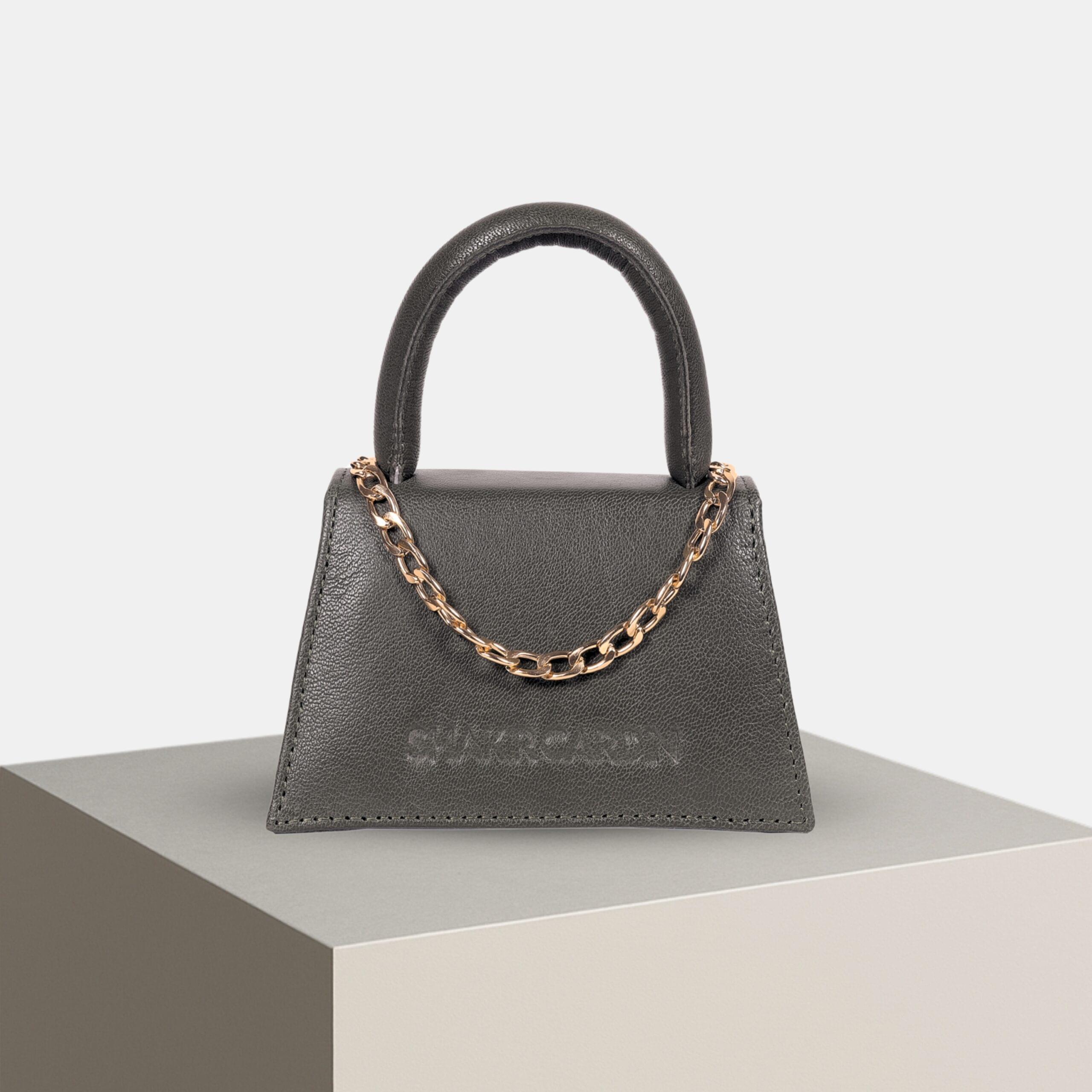 Olive Green–Mini Leather statement Sling Handbag - Image 3